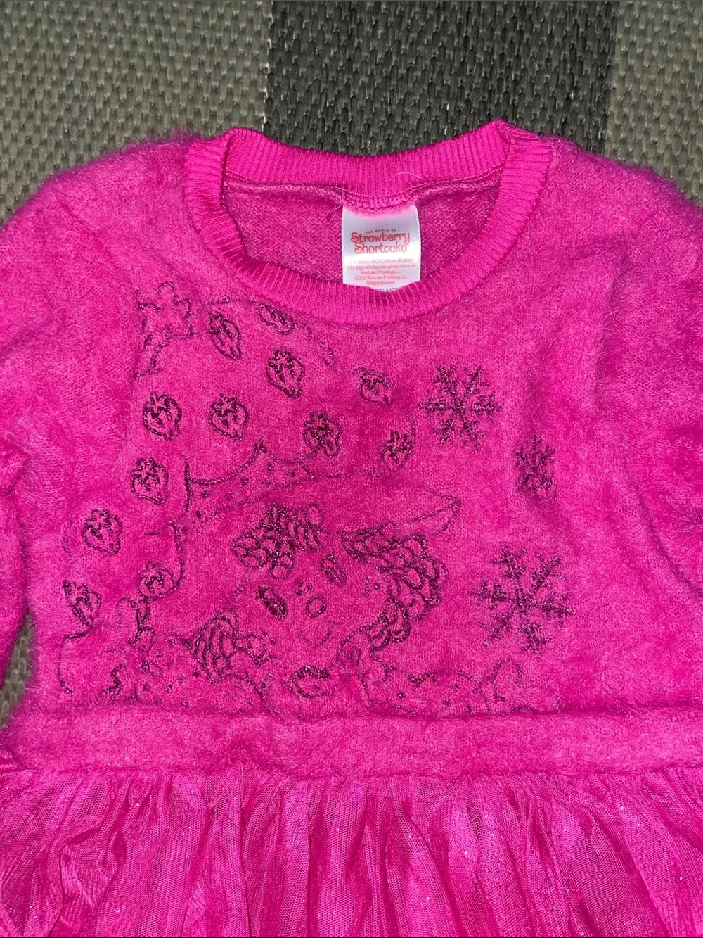 Girls Hot Pink Tulle Knit Dress with Embroidered Bodice